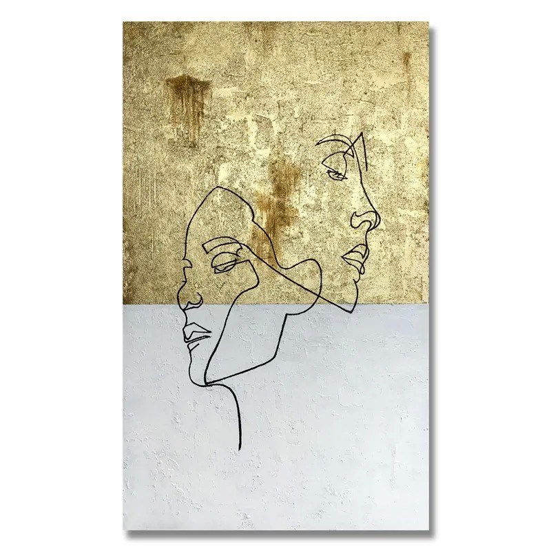 Gold Foil Oil Painting Realist Hand Painted Figure Line Decoration Art for Home Interior Design Frame Yes Original No